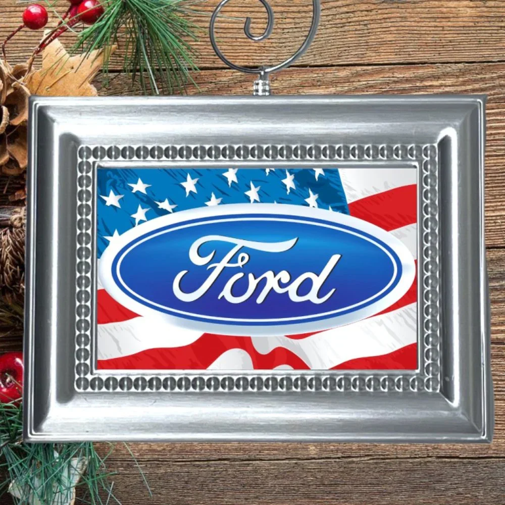 Ford Logo Emblem American Flag Christmas Tree Ornament